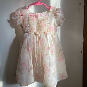 Little Lindsey dress white & pretty pink flowers 2T   100% polyester